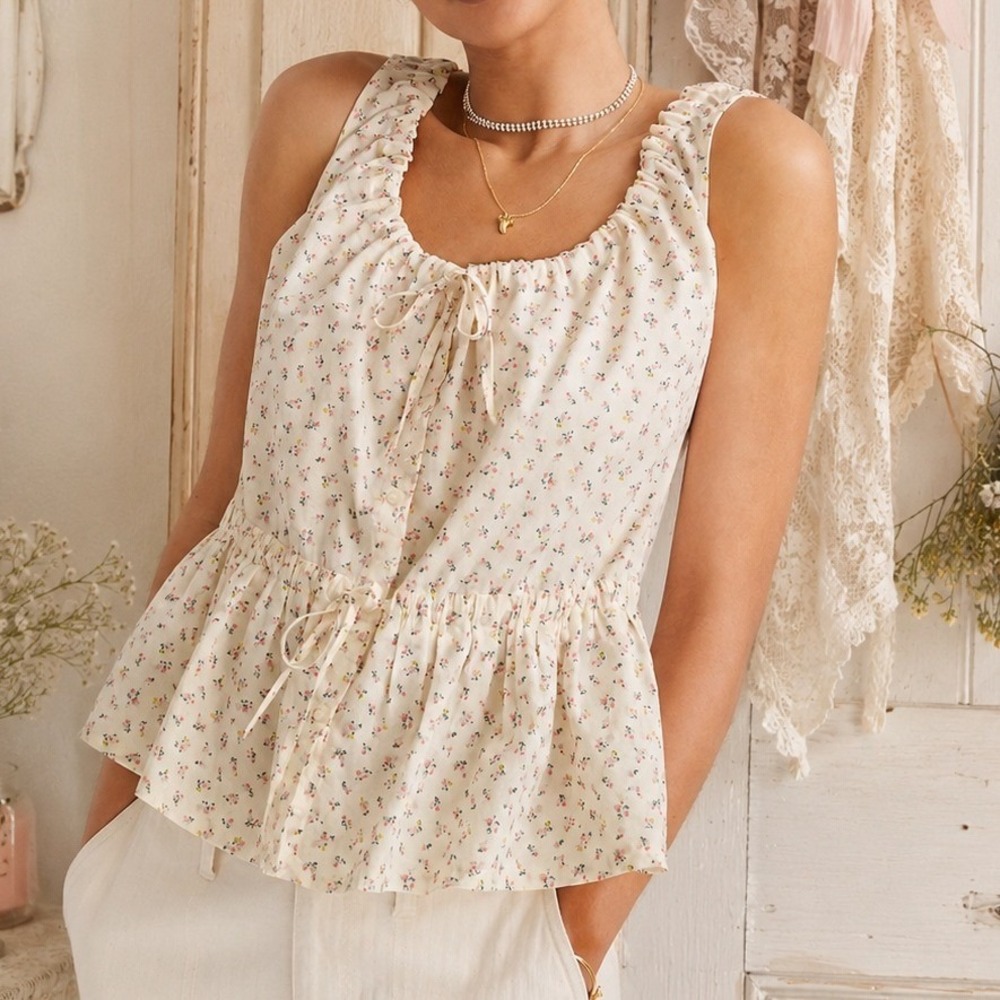 Madewell Floral Peplum Tank Top M Cottagecore Prarie Costal Coquette Feminine